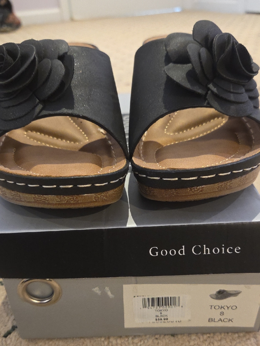 Good Chic Black Floral Slide Mules with Brown Footbed